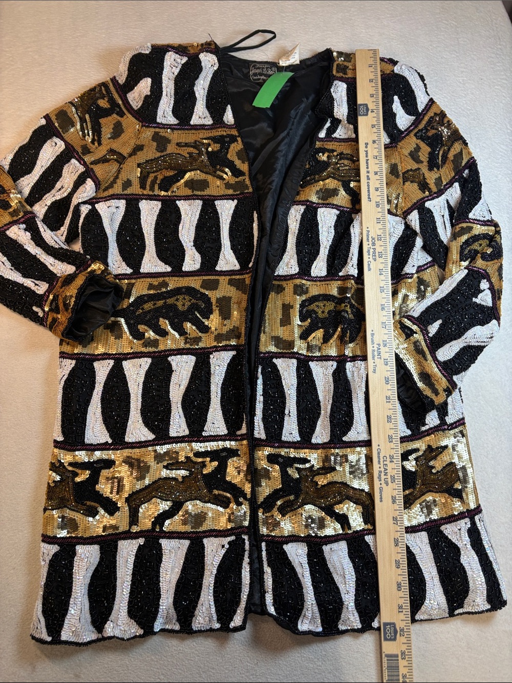 Women's Black, White & Gold Sequin Patterned Blazer Jacket